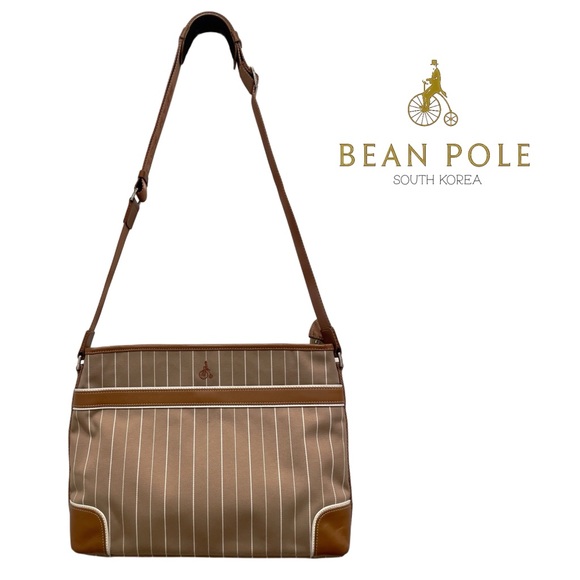 BEAN POLE South Korean Fashion Brand Messenger Crossbody Leather Canvas Bag - Picture 1 of 12
